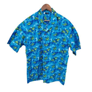Aloha Hawaiian Fashion Tropical Turtles Button Down Shirt Blue Size XXXL